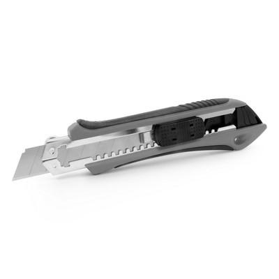 Cutter with safety mechanism, spare blades included