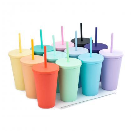 Mattle Plastic Cups with Lids & Straws