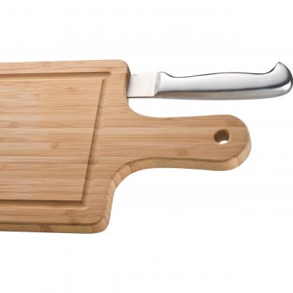 Bamboo chopping board with knife