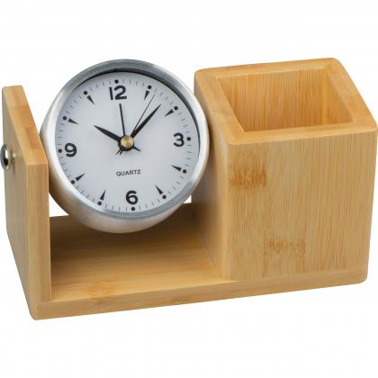 bamboo pencil case with analogue clock