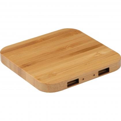 Bamboo Wireless Charger with 2 USB ports