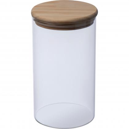 Borosilicate glass jar with pine wood lid. 1000 ml