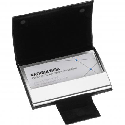 Business card holder with artificial leather covering