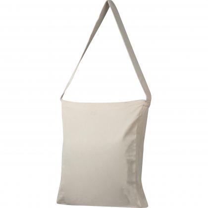 Cotton bag with woven carrying handle and bottom fold