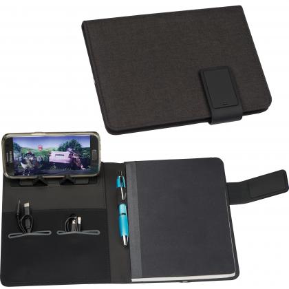 DIN A5 notebook with integrated LED light and powerbank