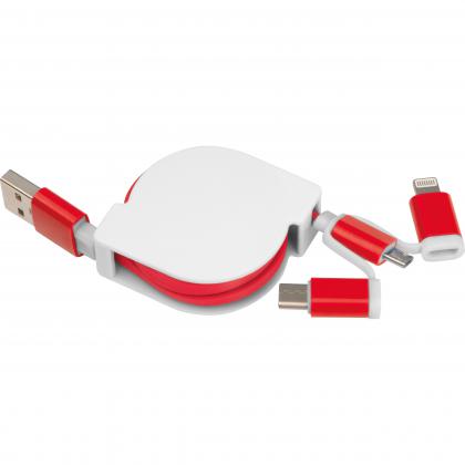 Extendable charging cable with 3 plugs