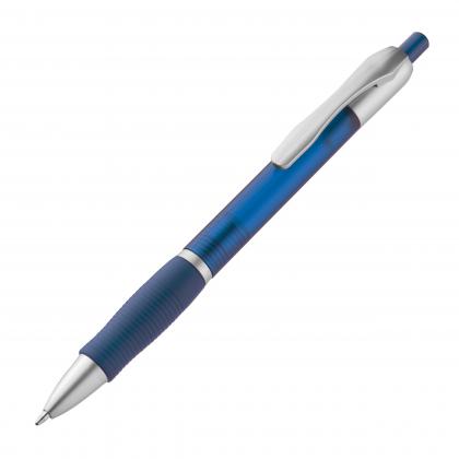 Frosted plastic ball pen with grooved rubber grip zone Frosted plastic ball pen with grooved rubber grip zone