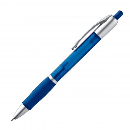 Frosted plastic ball pen with grooved rubber grip zone Frosted plastic ball pen with grooved rubber grip zone