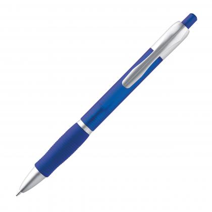 Frosted plastic ball pen with grooved rubber grip zone Frosted plastic ball pen with grooved rubber grip zone