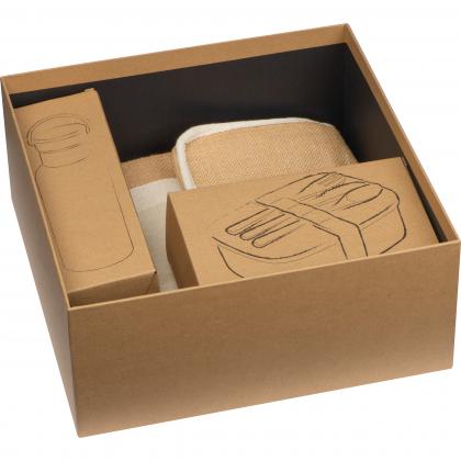 Gift set with drinking bottle. lunch box and jute cooler bag