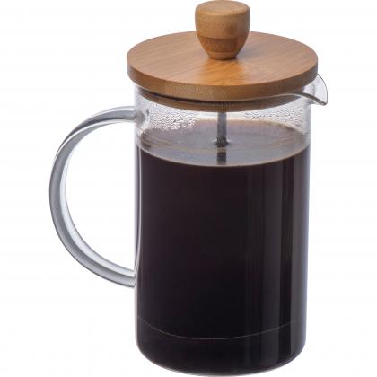 Glass coffee or tea maker with a bamboo lid