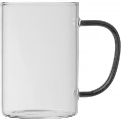 glass mug with coloured handle