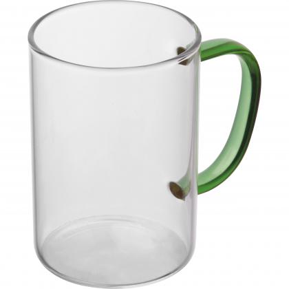 glass mug with coloured handle