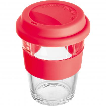 Glass mug with silicon sleeve and lid Glass mug with silicon sleeve and lid