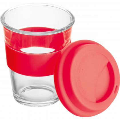 Glass mug with silicon sleeve and lid Glass mug with silicon sleeve and lid