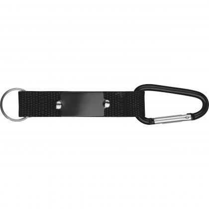 Keyring pendant with carabiner and metal plate