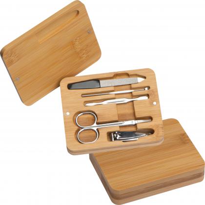 Manicure set in bamboo case