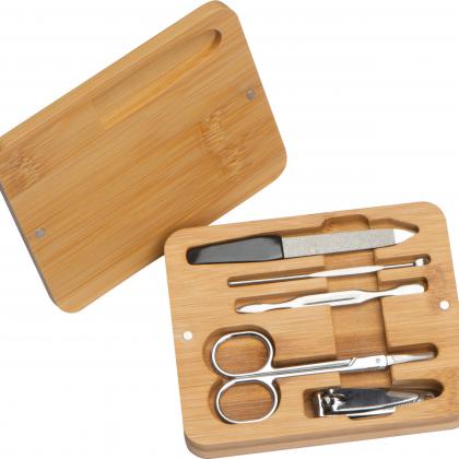 Manicure set in bamboo case