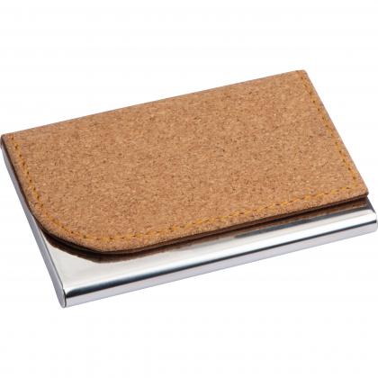 Metal business card holder with cork surface