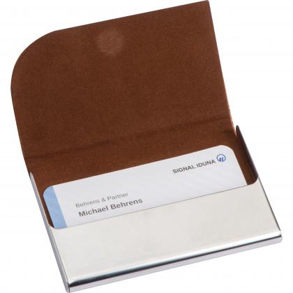 Metal business card holder with cork surface