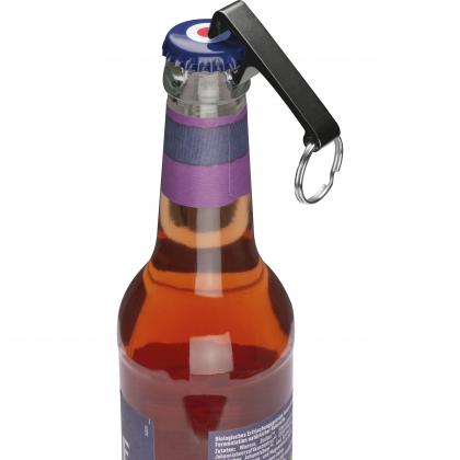 Metal keyring with bottle and can opener