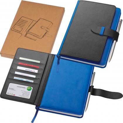 Notebook with business card compartments