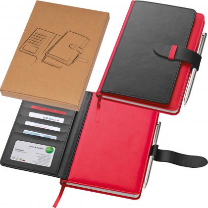 Notebook with business card compartments