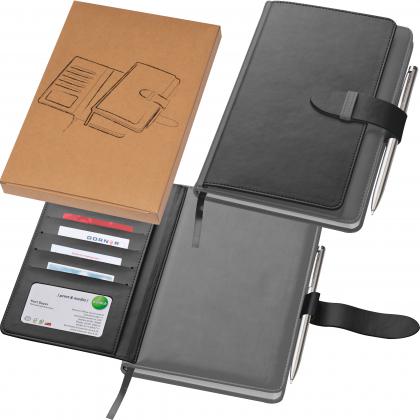 Notebook with business card compartments