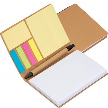 Notebook with pen and sticky notes