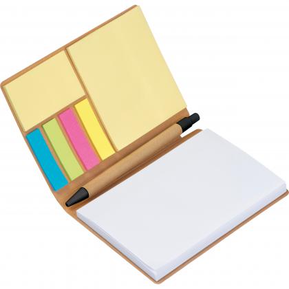 Notebook with pen and sticky notes