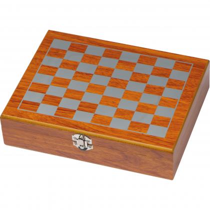 Playset with hip flask. chess and card game