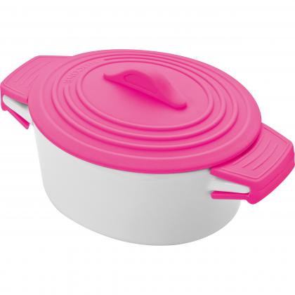 Porcelain pot with siliconee lid and heat protected handles