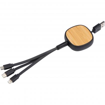 retractable charging cable with bamboo decoration