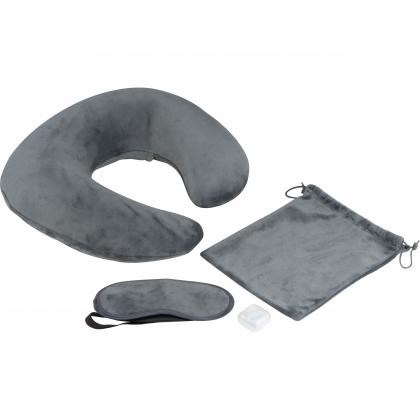 Travel set with neck pillow. sleep mask. and laundry bag