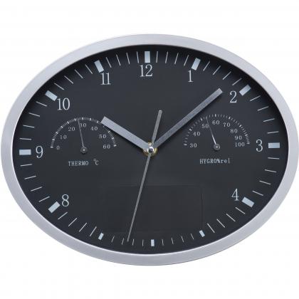 Wall clock with hygrometer. thermometer and click system