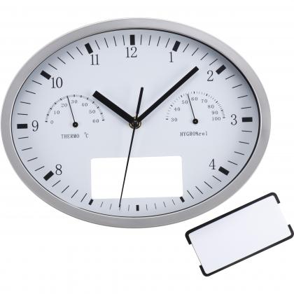 Wall clock with hygrometer. thermometer and click system