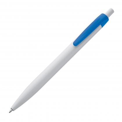 White plastic ball pen with coloured clip