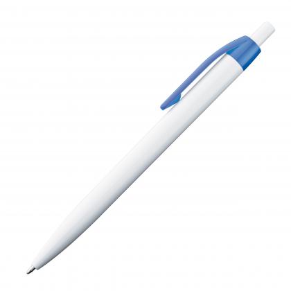 White plastic ball pen with coloured clip