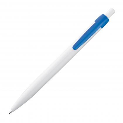 White plastic ball pen with coloured clip