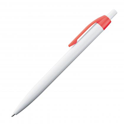 White plastic ball pen with coloured clip