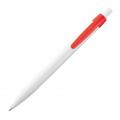 White plastic ball pen with coloured clip
