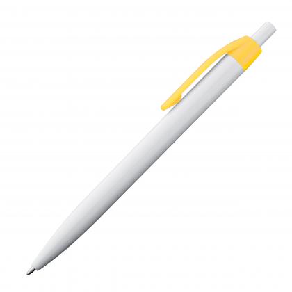White plastic ball pen with coloured clip