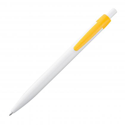 White plastic ball pen with coloured clip
