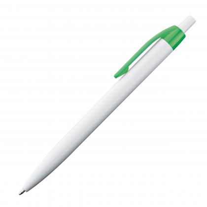 White plastic ball pen with coloured clip