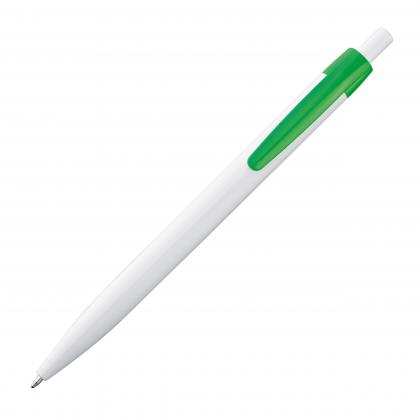 White plastic ball pen with coloured clip