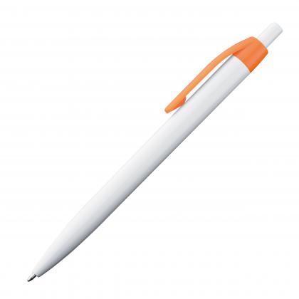 White plastic ball pen with coloured clip