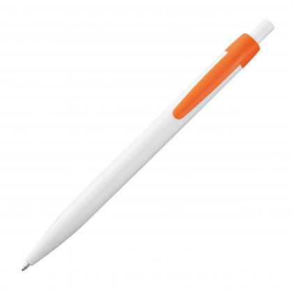 White plastic ball pen with coloured clip