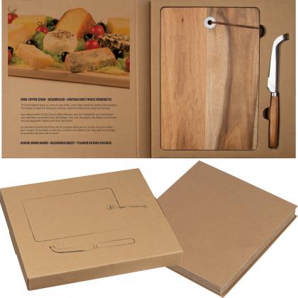 Wooden board with cheese knife