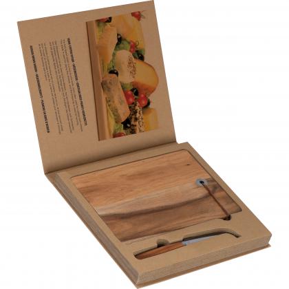 Wooden board with cheese knife