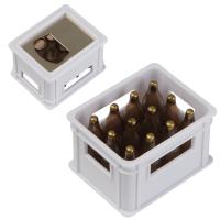 Bottle opener in the shape of a beer crate